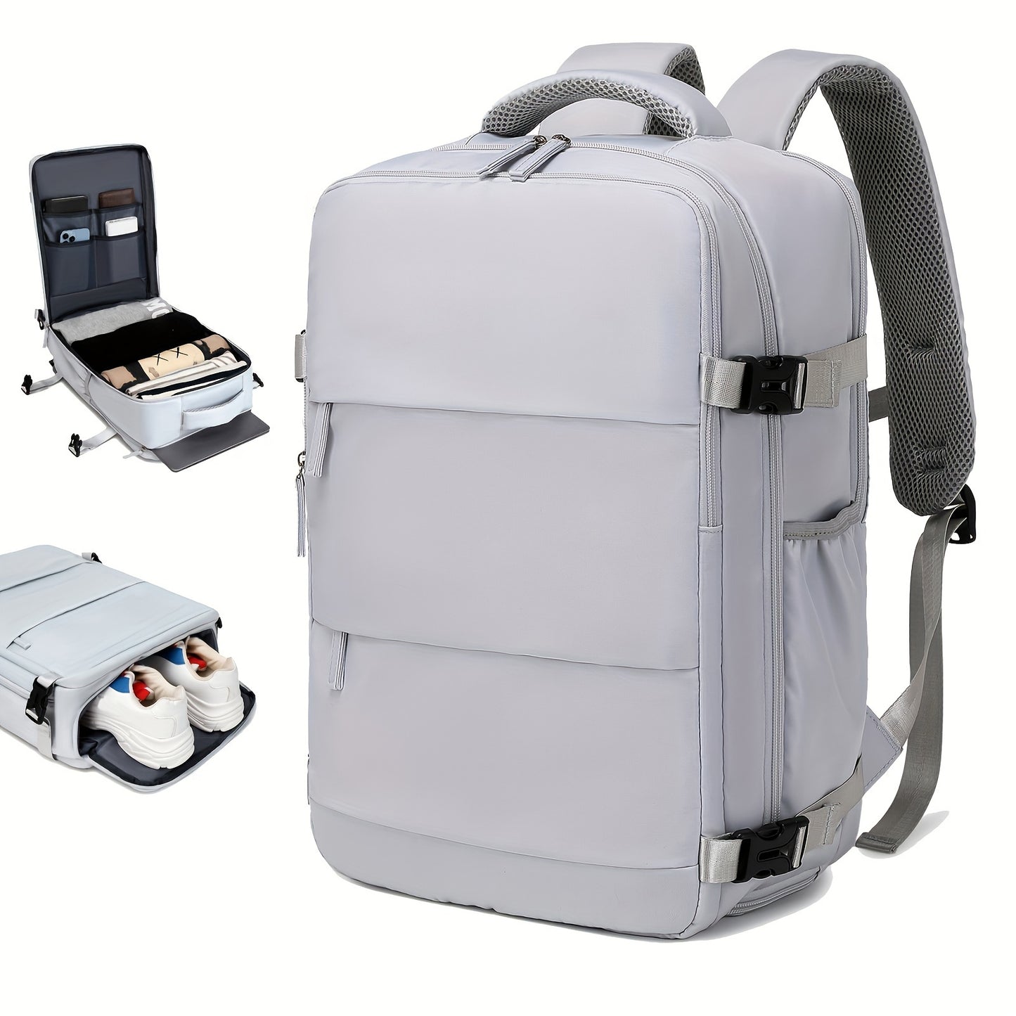 Airline-Approved 38.1cm Laptop Travel Backpack for Women, Light Blue Polyester with Adjustable Straps, Shoe Compartment & USB Charging Port - Ideal for School & Work Trips, Laptop Bag