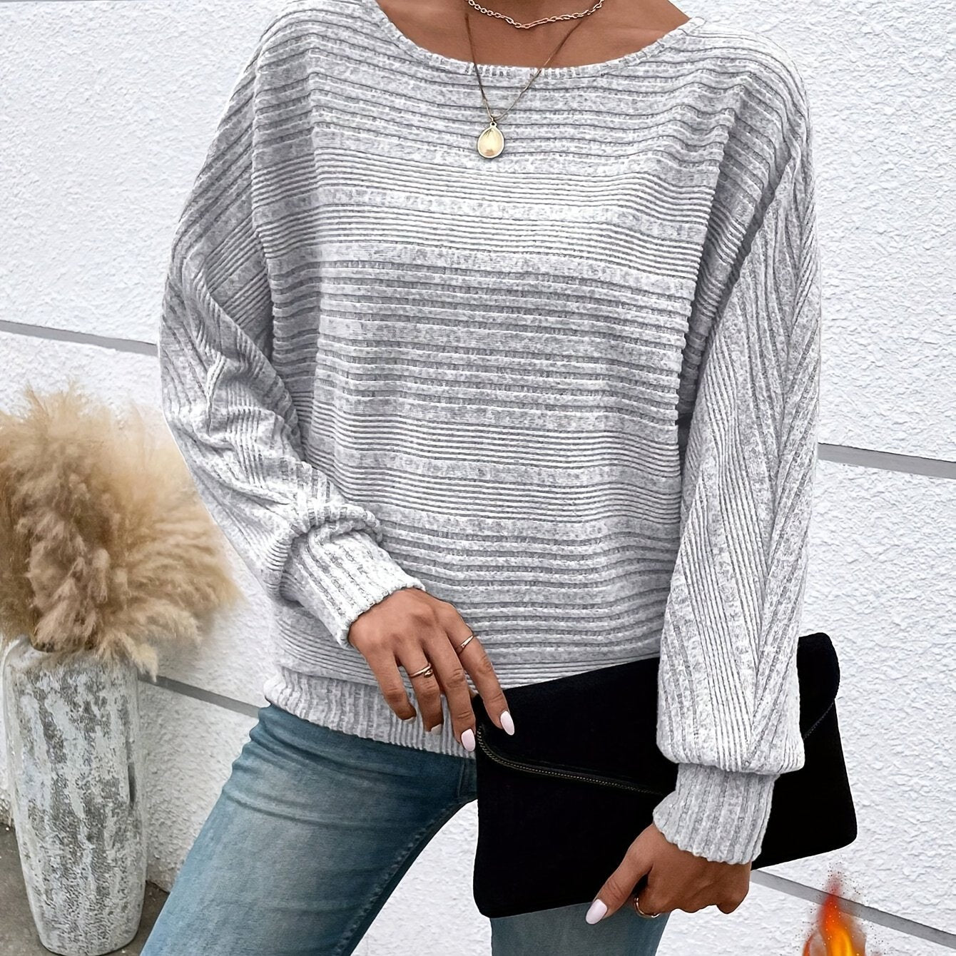 1 հատ Women'S Casual Crew Neck Knit T-shirt - պոլիեսթեր պինդ գույնի երկարաթև վերնաշապիկ գարնան/աշունի համար