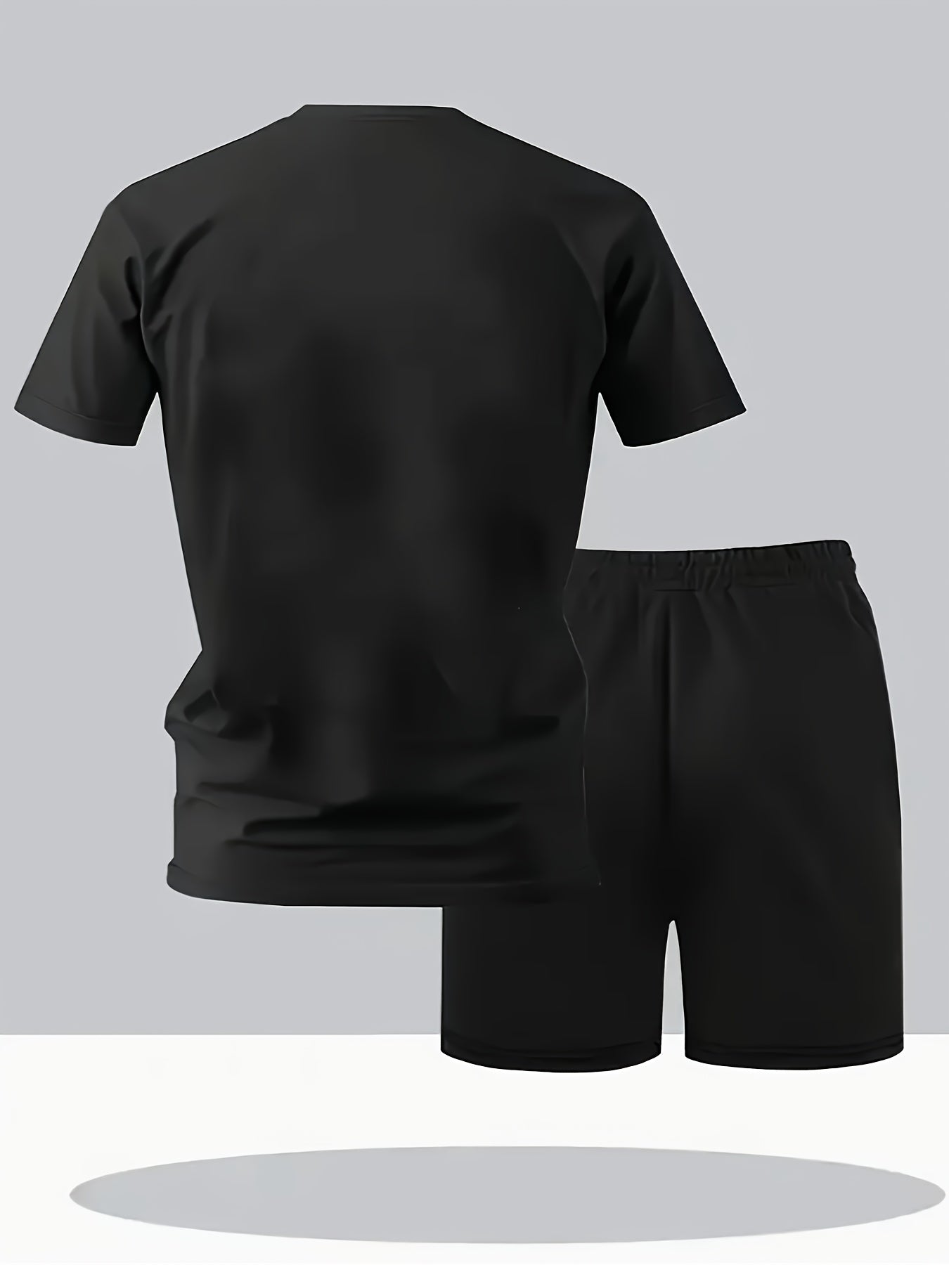 Summer Men'S Casual Sports Short Sleeve T-Shirt and Shorts Set, Knitted Polyester Fabric, Comfortable Breathable, Bench. Letter Print Design - 2pcs