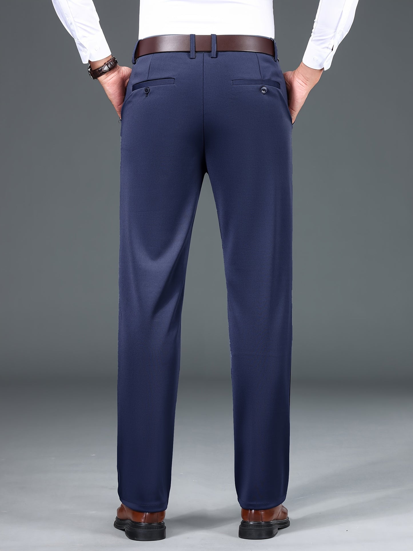 Men's Straight Leg Solid Color Pants, Men's Classic Design Pants, Versatile For Business And Casual Wear