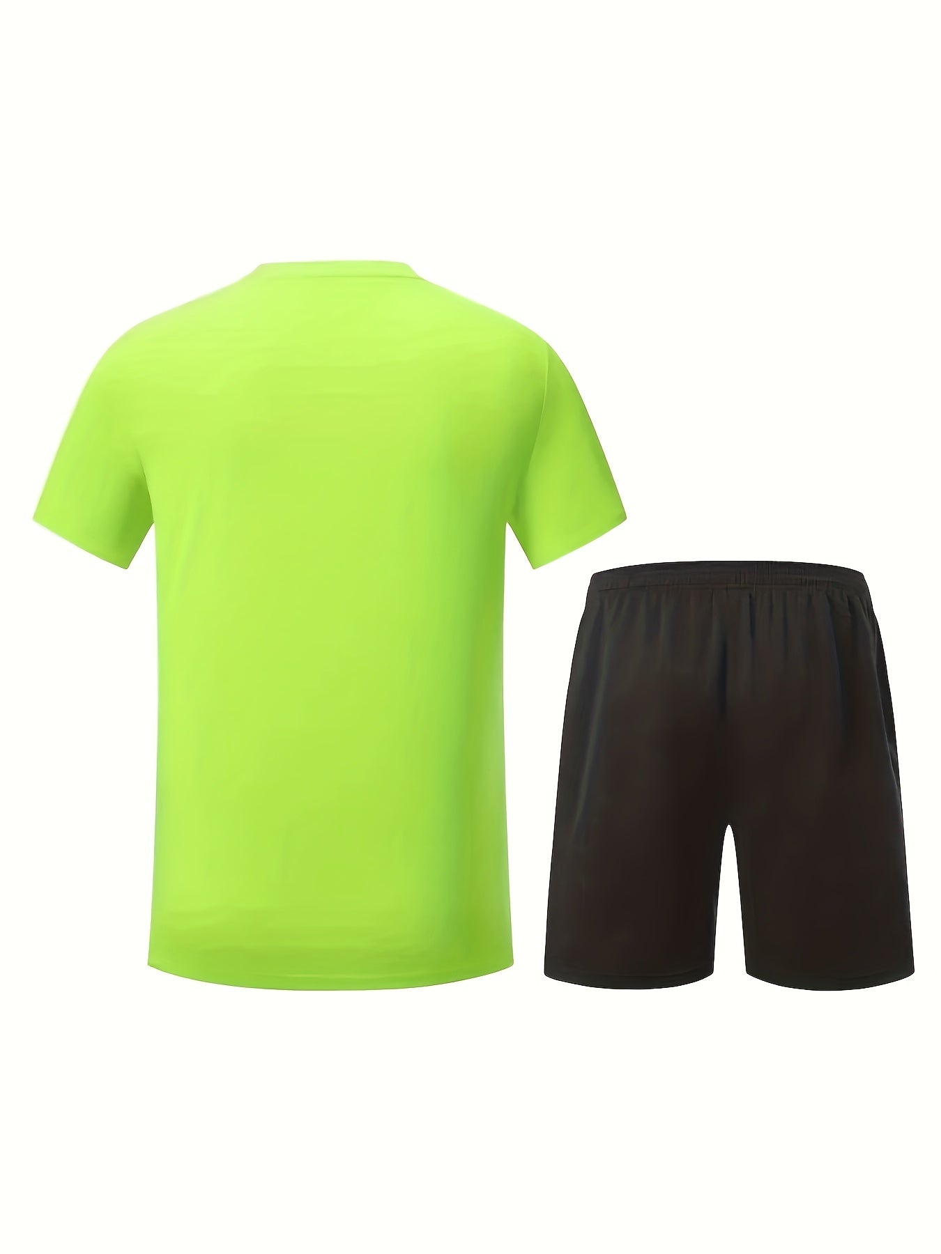 2pcs Men's Summer Sportswear Set - Comfortable Polyester Crew Neck T-Shirt & Black Drawstring Shorts with Side Stripe, Casual Style, Easy Care, Athletic Shorts
