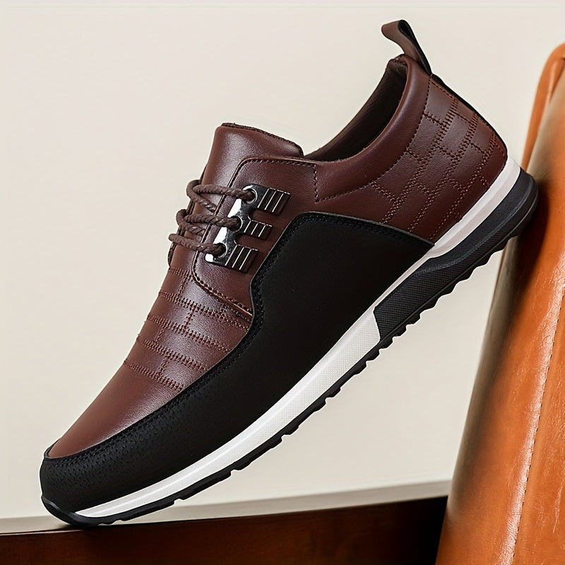 1pair Men'S Casual Business Sneakers, Round Toe, Low-Top, Solid Color, Faux Upper, with Fabric Lining, EVA Insole, PVC Sole, Lace-Up Closure for Daily and Leisure Wear