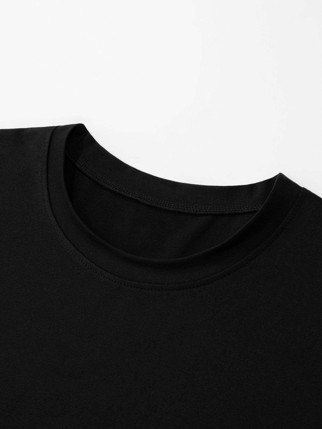 Men's Classic Summer Casual Short Sleeve T-Shirt - Black with White Trim, Round Neck, Stretch Fabric, Comfortable Stylish for Casual Attire, Twiceiquest Fashion Faux Twopiece Smooth Texture