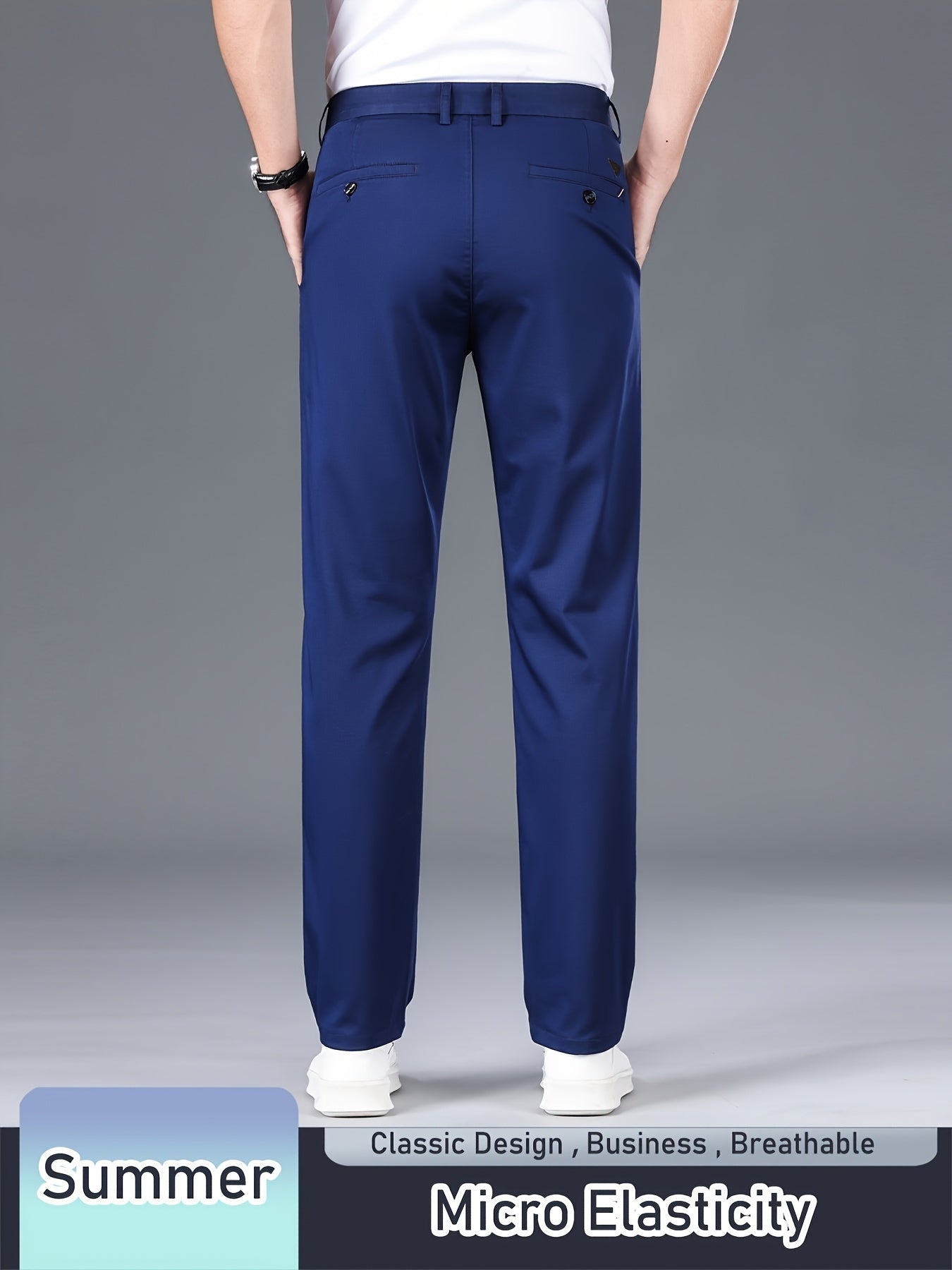 Men's Solid Pants With Pockets, Light Business Style Regular Fit Trousers For Outdoor Activities, Daily Wear For Spring And Autumn