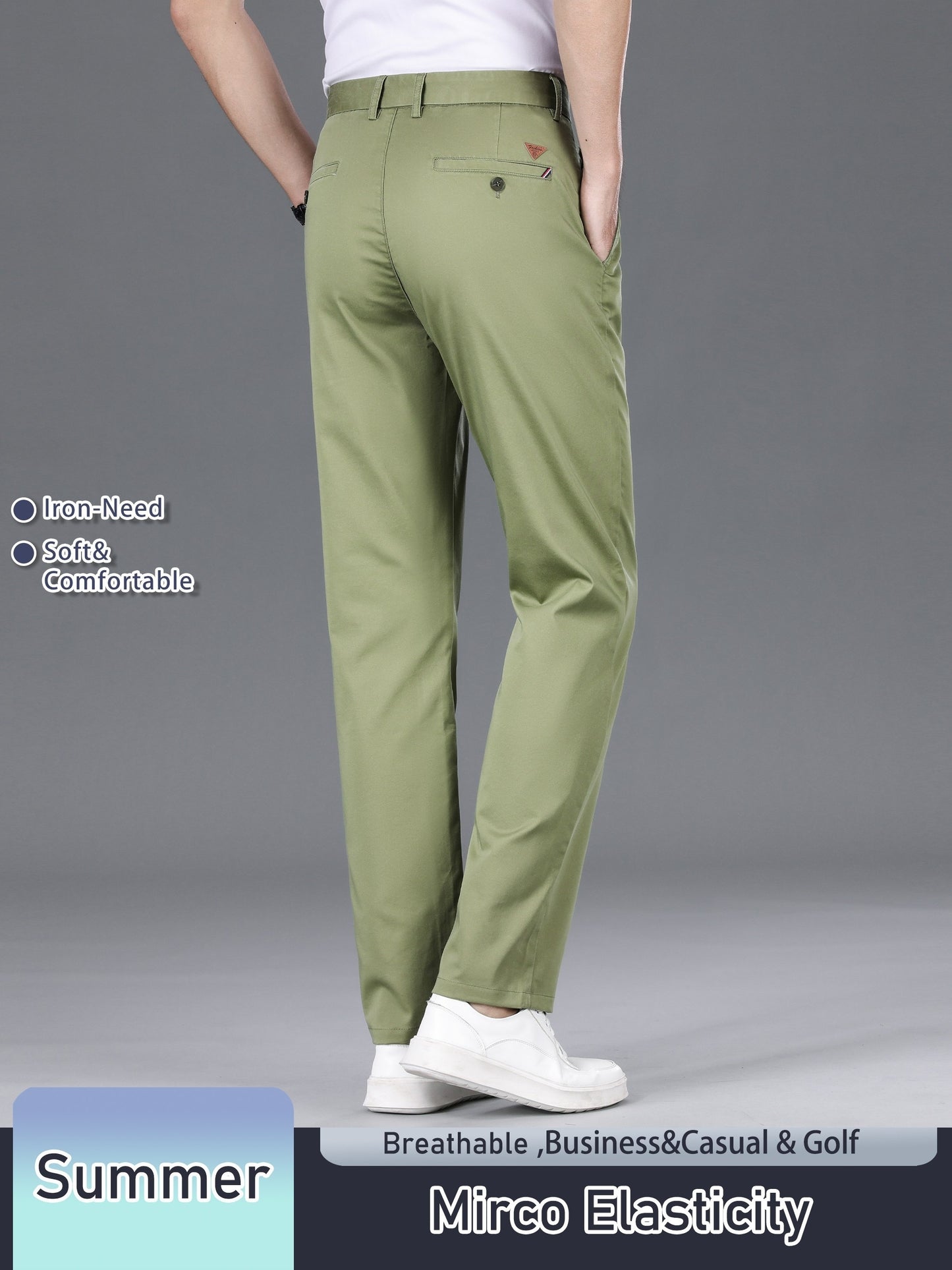 Men's Solid Color Straight Leg Business Style Cotton Blend Pants, Casual Comfy Breathable Outdoor Trousers As Gift