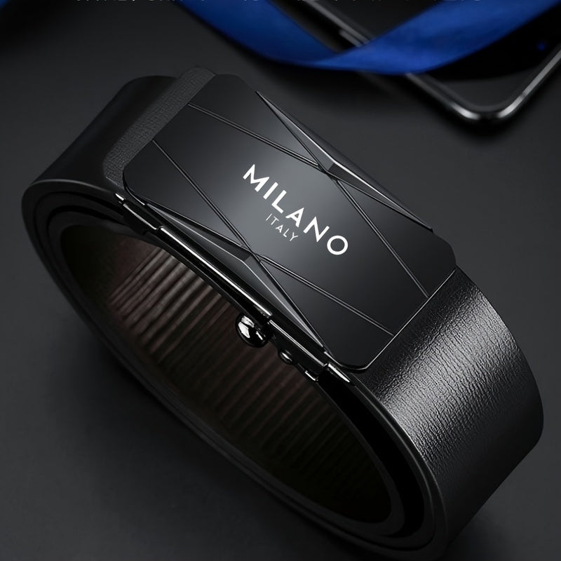 1pc Milano Italy Men's Automatic Buckle Belt - Black Faux Leather, Classic Design for Jeans & Dress Pants, Perfect Gift for Dad or Husband, One Size Fits All