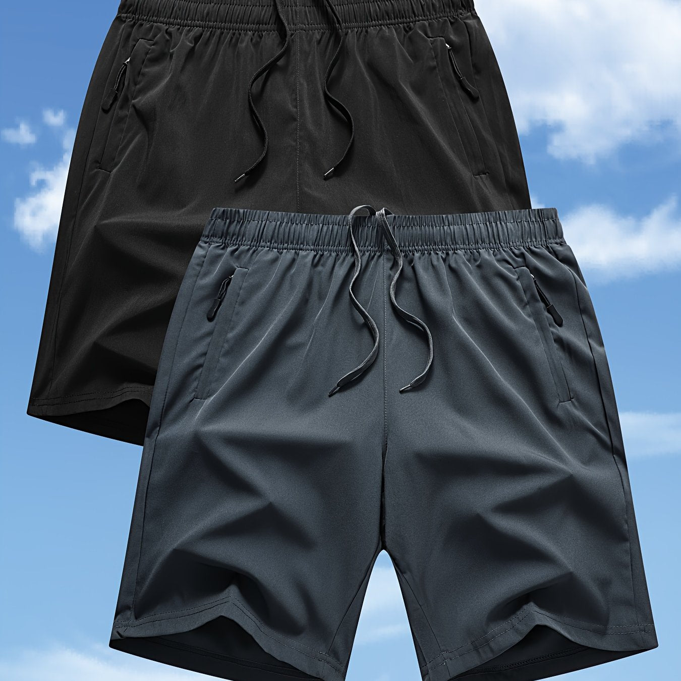 Men'S Summer Shorts in a Set of Two, Loose-Fitting, Breathable, Solid Color, Quick-Drying, Lightweight And Trendy.