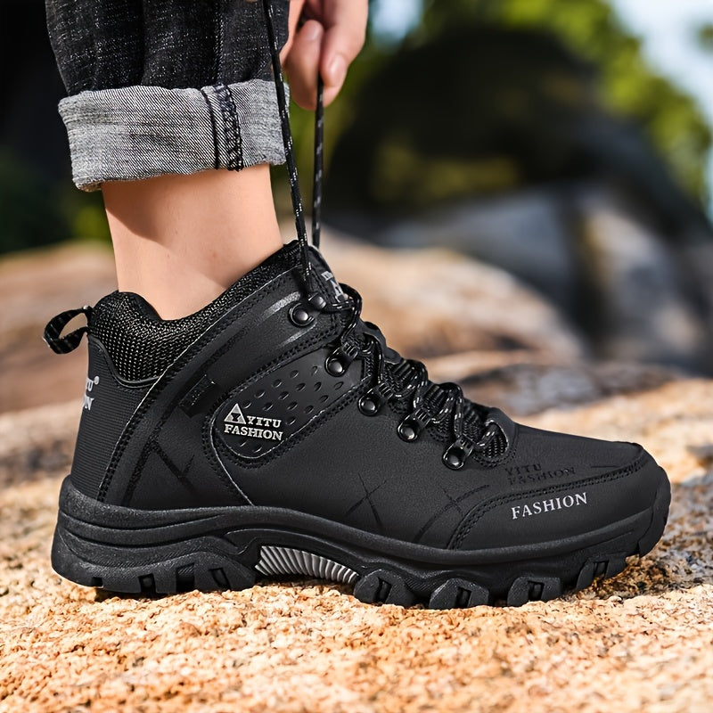 Men's High Top Hiking Shoes, Comfy Non Slip Durable Lace Up Sneakers For Men's Outdoor Activities, Winter & Autumn