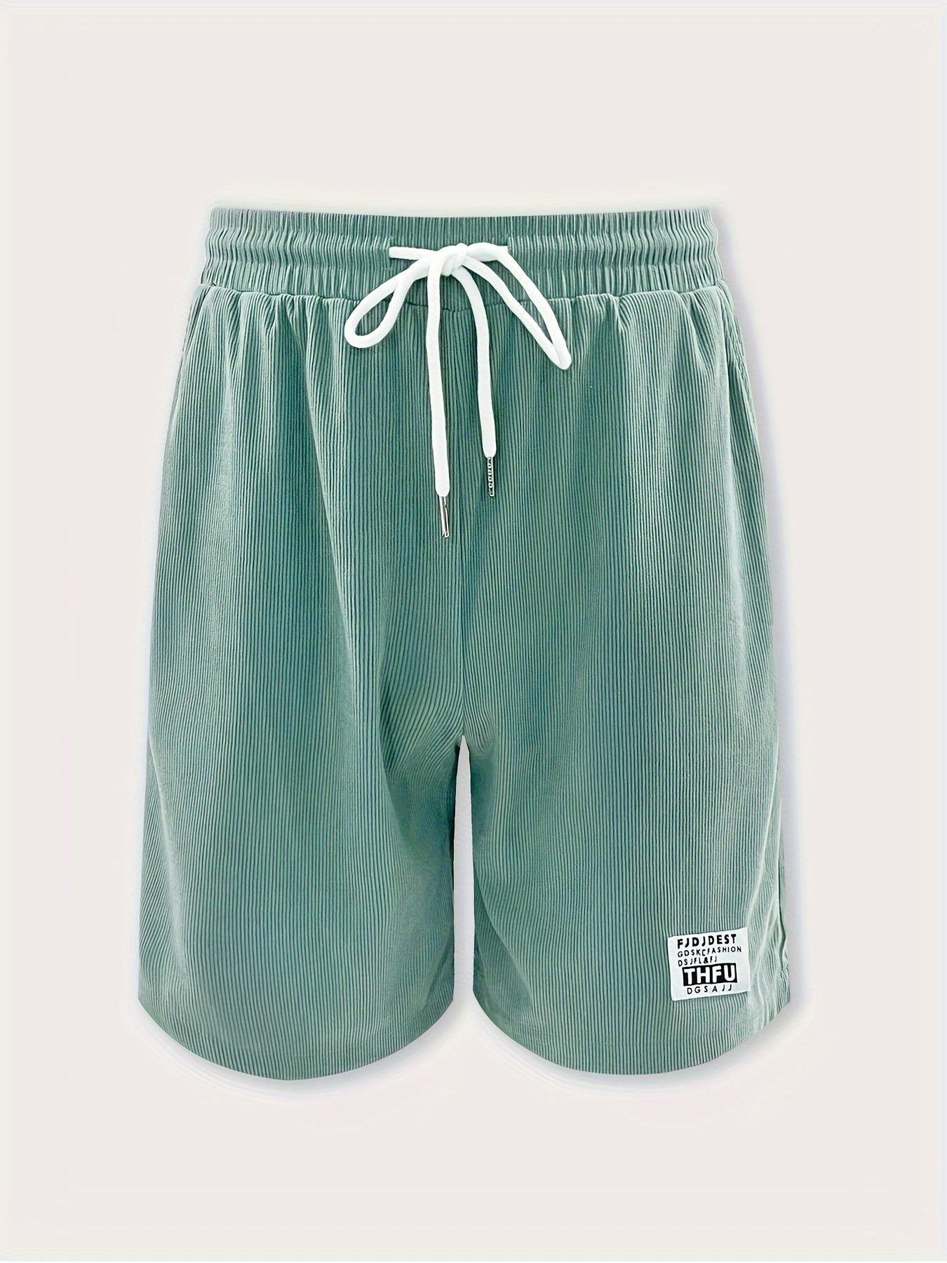 Men's Casual Corduroy Shorts with Drawstring Waist, Side Pockets, and "California" Print - Black, Polyester, All-Season Wear for Outdoor Activities