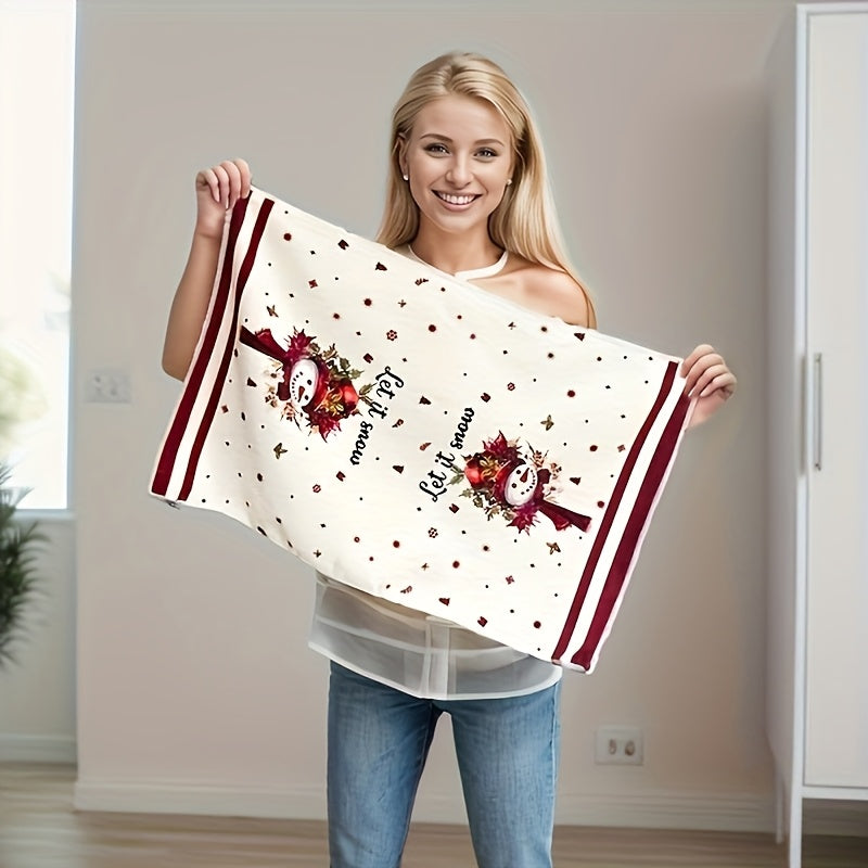 Super Soft Microfiber Christmas Towel - Plaid & Holiday Patterns (Snowman, Reindeer, Bells) with "Let It Snow" & "Merry Christmas" Phrases, High Absorbency Bath & Hand Towel for, s, Xmas Tree Decorations - Festive Winter Gift