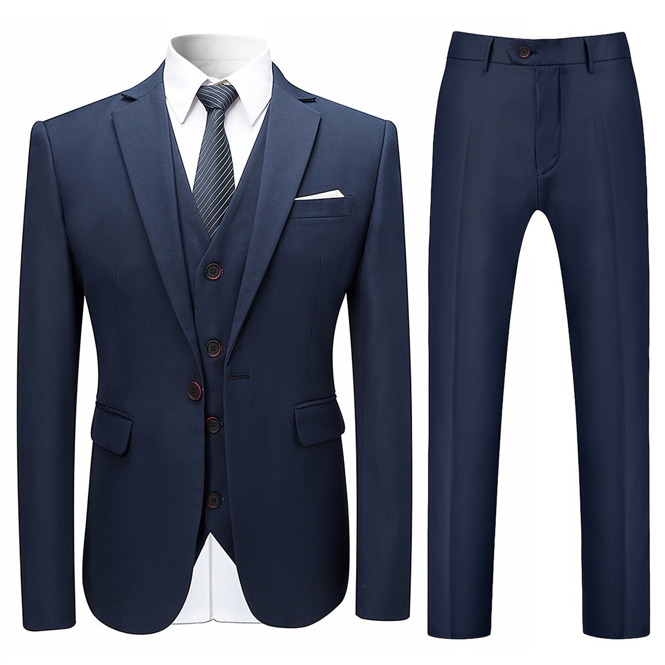 3pcs Men's Formal Suit Set, Men's Formal One Button Lapel Suit Jacket + Classic Matching Vest + Pants, Wedding Banquet & Business Occasion