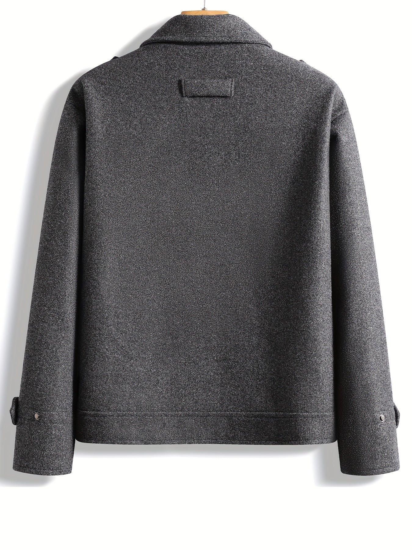 Men's Stylish Autumn/Winter Warm Polyester Casual Jacket with Lapel Collar, Zipper Closure, and Pockets - 100% Polyester Solid Color Loose Fit Coat