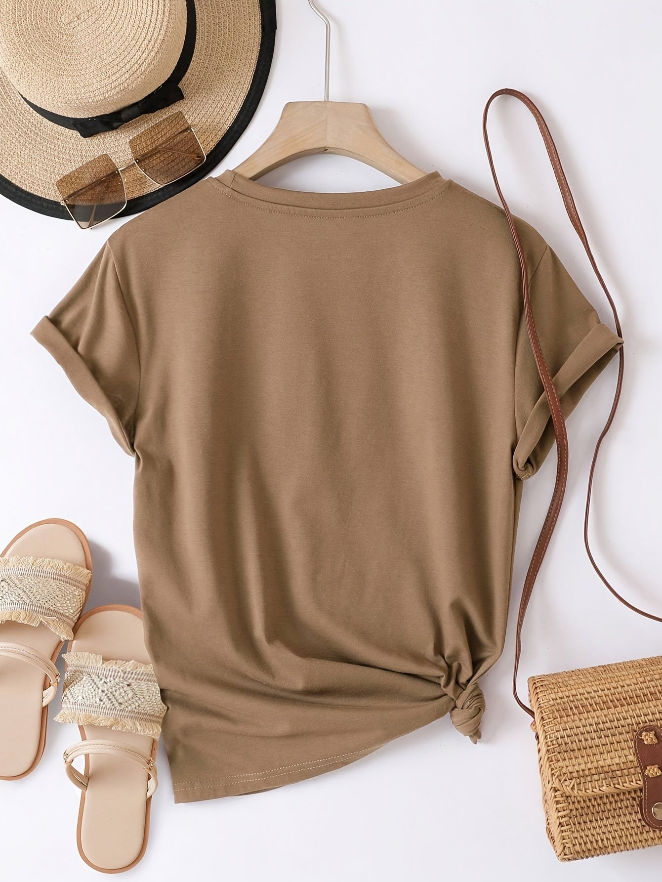 Women's Casual Letter Print T-Shirt - Soft Polyester, Short Sleeve Crew Neck Top for All Seasons, Round Neck, Sports Shirt