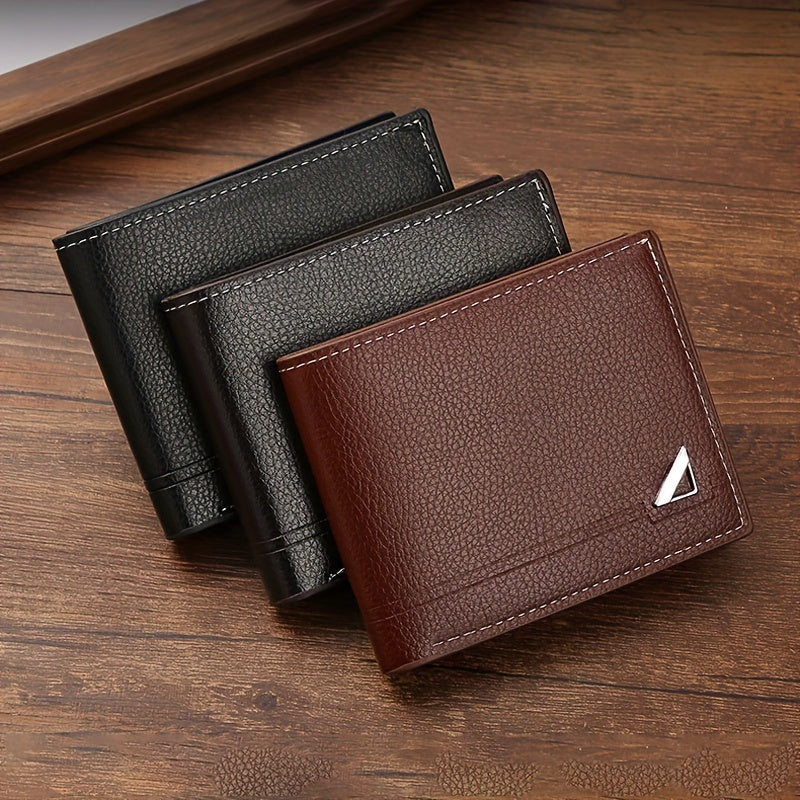 Men's Business Horizontal Short Wallet Money Clip, Fashion Large Capacity PU Leather Wallet