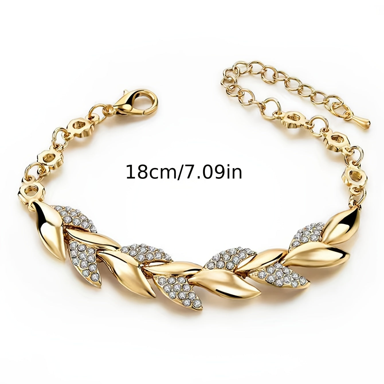1pc Daily Banquet Jewelry, Golden Leaf Bracelet, Fashion Wedding Jewelry, Inlaid Faux Diamond Bracelet For Men Women