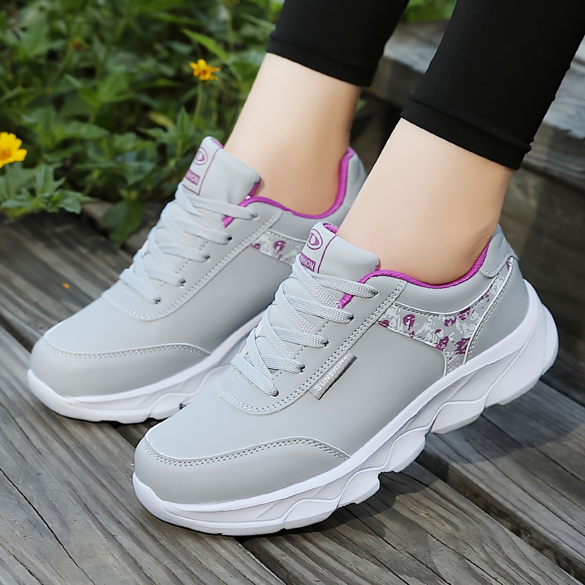 Women's Waterproof Casual Sneakers - Lightweight, Fashionable Lace-Up Running Shoes with Soft MD Sole, Breathable Mesh Lining, and Floral Pattern - Perfect for Work, School, and Casual Attire, Ladies Sneakers