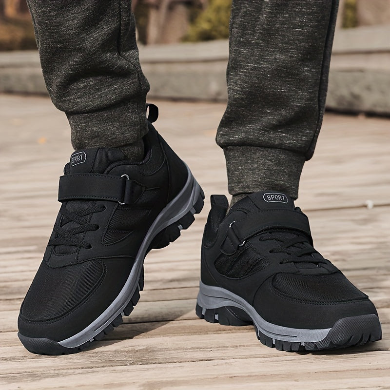 Men's Breathable Casual Shoes With Hook And Loop Fastener, Comfy Soft Sole Sneakers For Outdoor Jogging, Spring And Summer