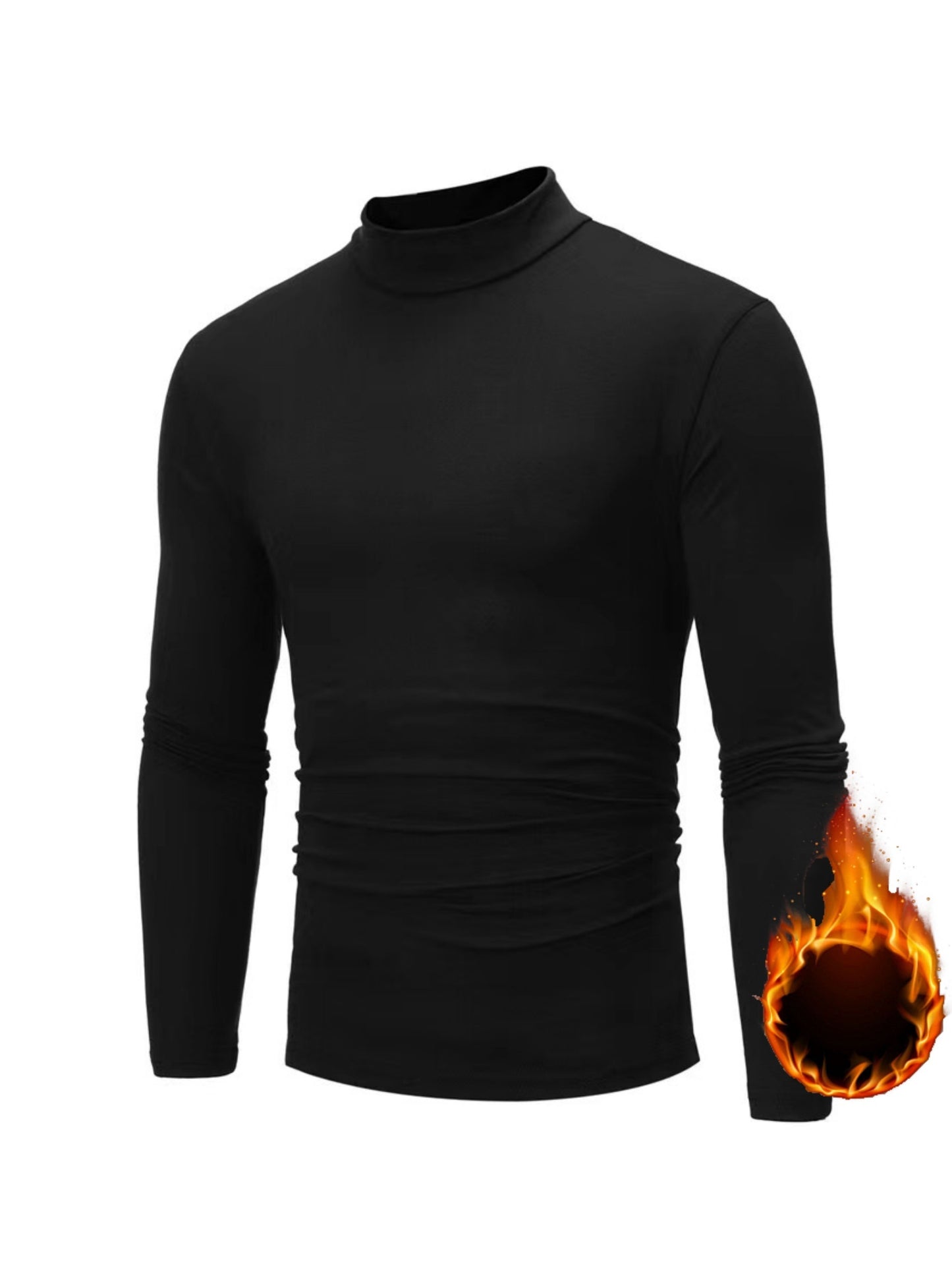 Men's Solid Long Sleeve Turtleneck Stretch T-shirt, Casual Comfy Warm Top For Fall Winter, Men's Clothing