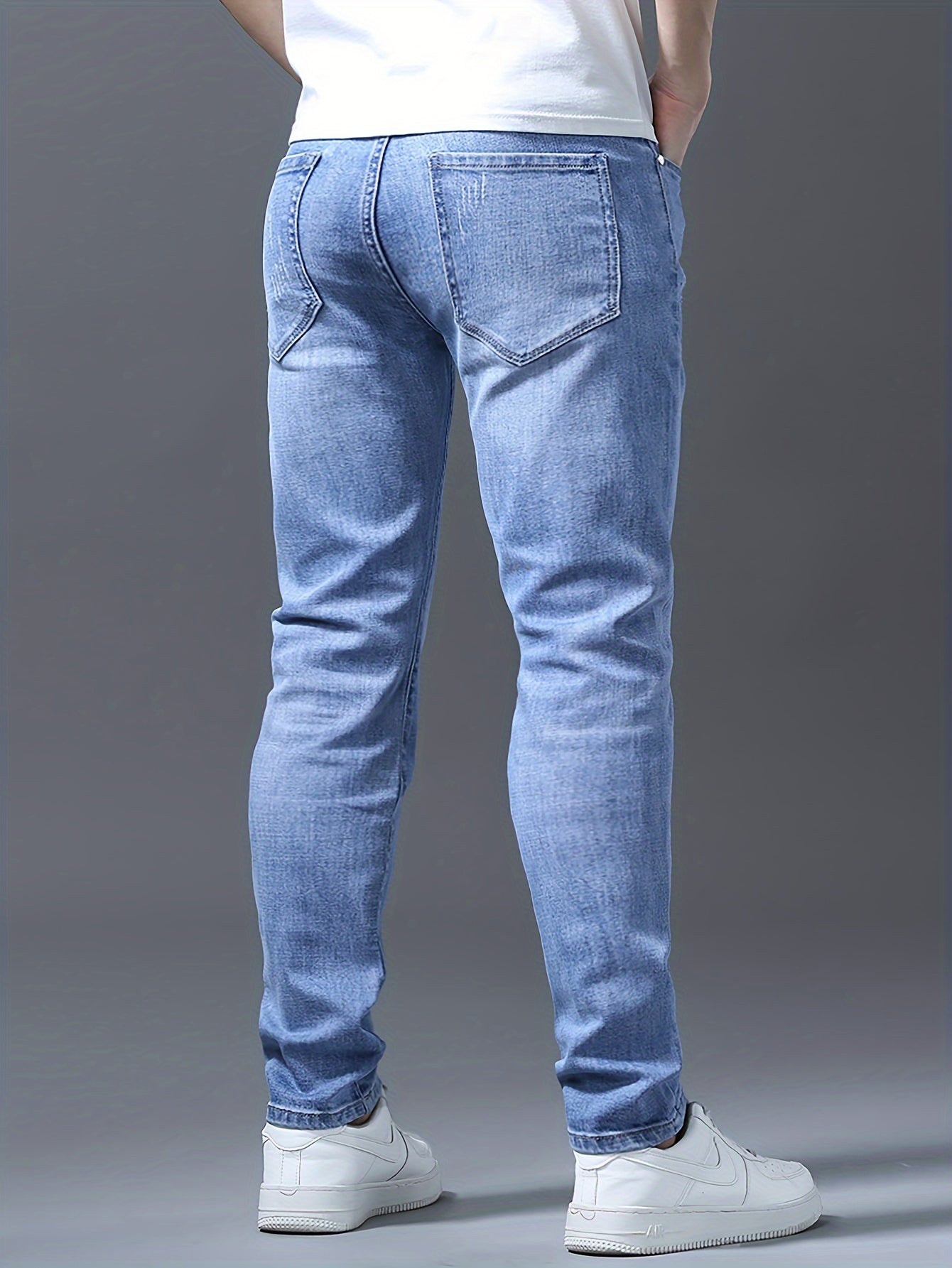 Men's Slim Fit Jeans, 62% Cotton 35% Polyester 3% Spandex Blend, Solid Color Washed Denim, All-Season Regular Length Pants