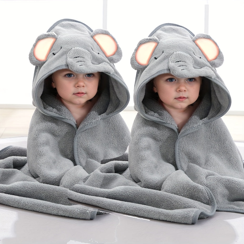 2-Pack Cartoon Animal Poncho Bathrobe, Hooded Towel Wrap, Super Absorbent Microfiber, Knit Fabric, Machine Washable, Ideal for Christmas/Halloween/Thanksgiving Gift - Grey & Green