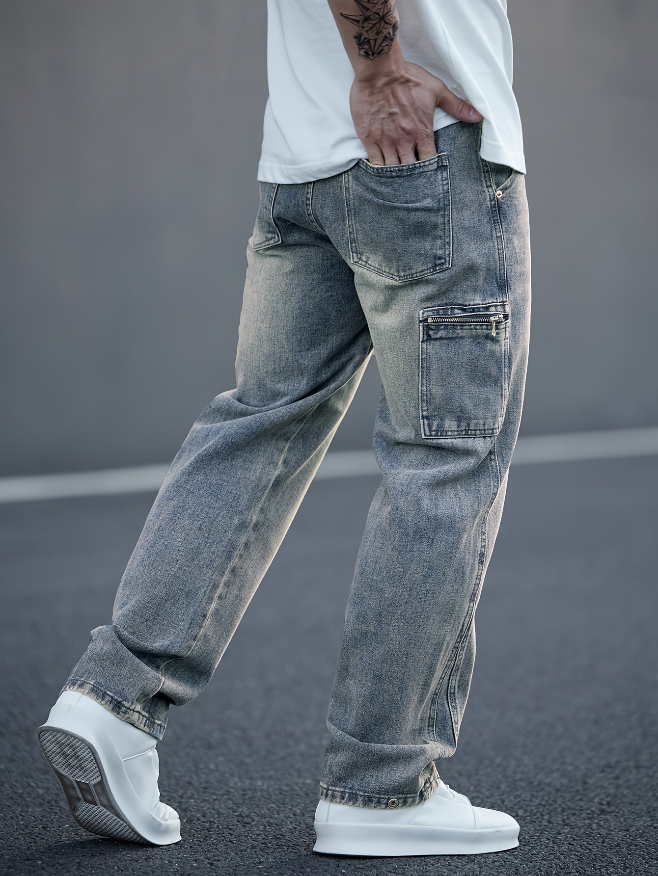 Men's Fashionable Washed Denim Wide-Leg Pants, Comfortable High-End Casual Trousers for All Seasons, Autumn-Winter, Versatile