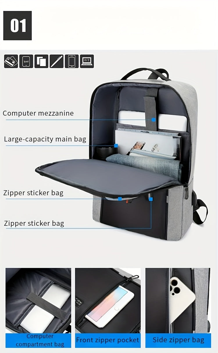 Three-Piece Set: Laptop Bag, Chest Bag, Wallet - Multi-Layer Oxford Fabric Adjustable Shoulder Backpack with Reflective Strip Design, Breathable Wide Strap Large Capacity Casual Storage Bag for Men, Suitable for Daily Commute