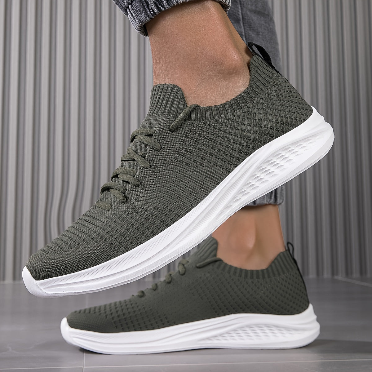Men's Casual Running Shoes, Walking Tennis Sneakers, Lightweight Breathable Soft Sole Woven Work Shoes