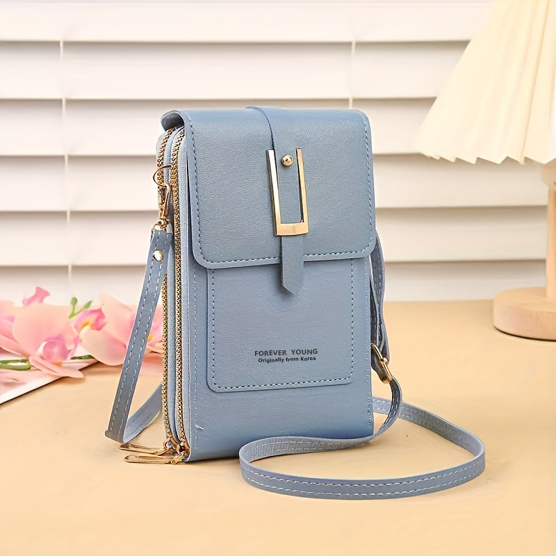 Touch Screen Mobile Phone Bag, Mini Flap Crossbody Bag, Fashion Faux Leather Purse, Vertical Wallet With Card Slots
