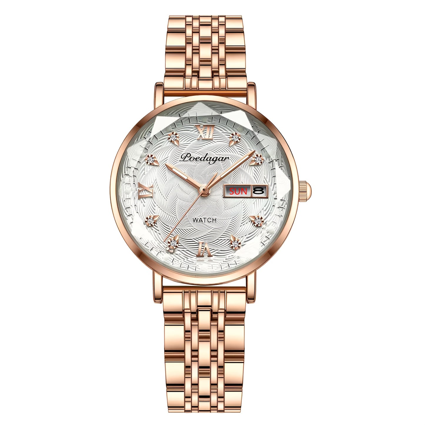 POEDAGAR Women's Luxury Quartz Watch, Luminous with Dual Calendar & Date Display, Stainless Steel Band