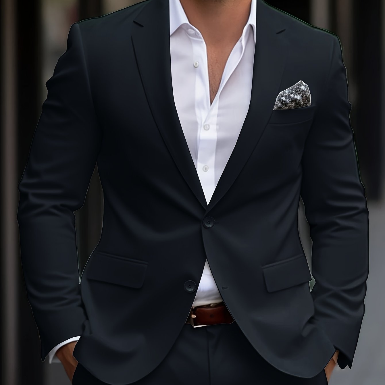 Men'S Solid Color Polyester Work Suit - Classic Lapel Collar, Non-Stretch Fabric, Long Suit Sleeves, Four-Season Versatility, Button-Front Jacket with Pants - Regular Fit Woven Suit Set (80% Polyester, 20% Viscose)