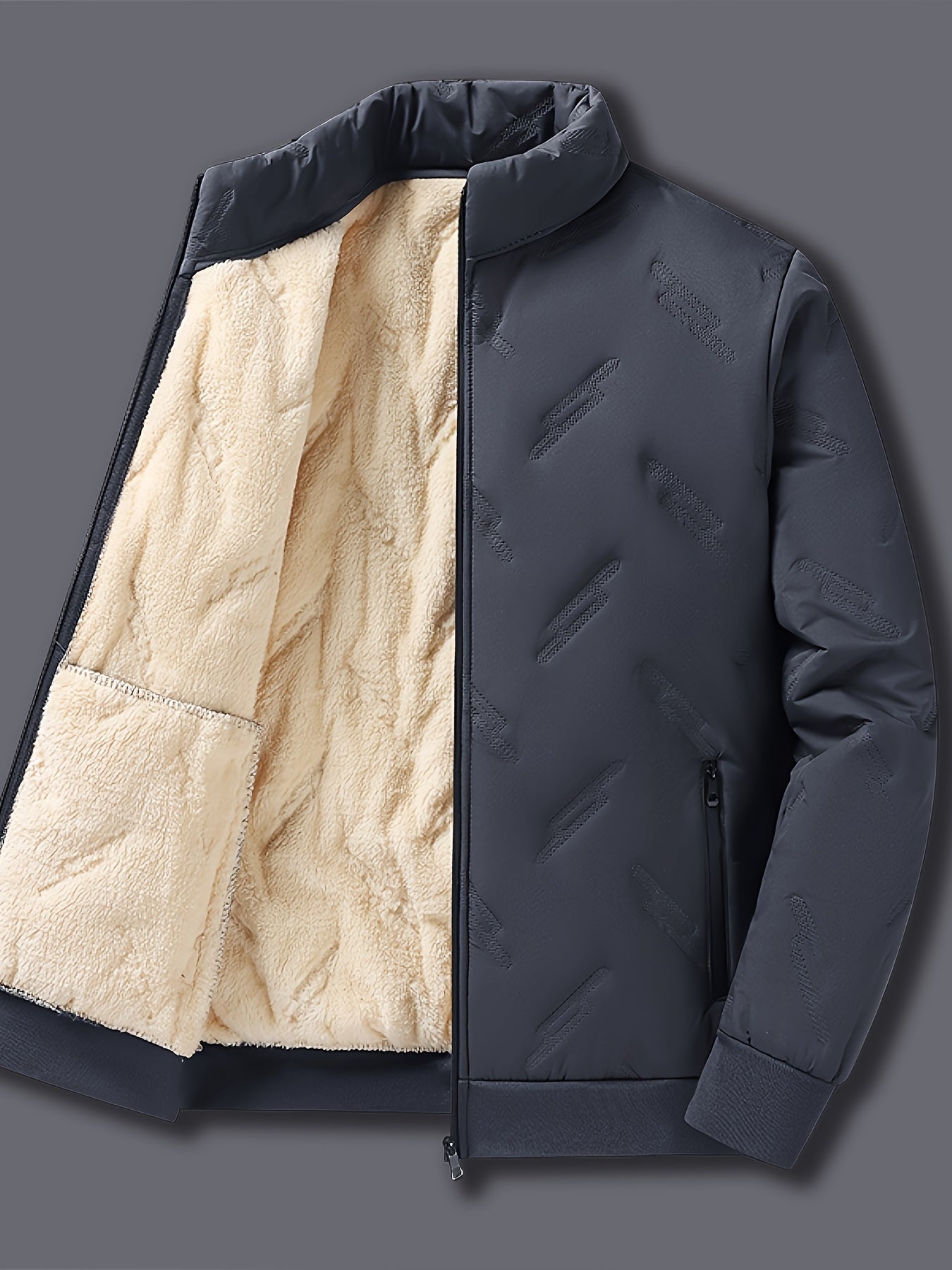 Men's Casual Warm Fleece Lined Jacket, Chic Zip Up Coat for Fall Winter