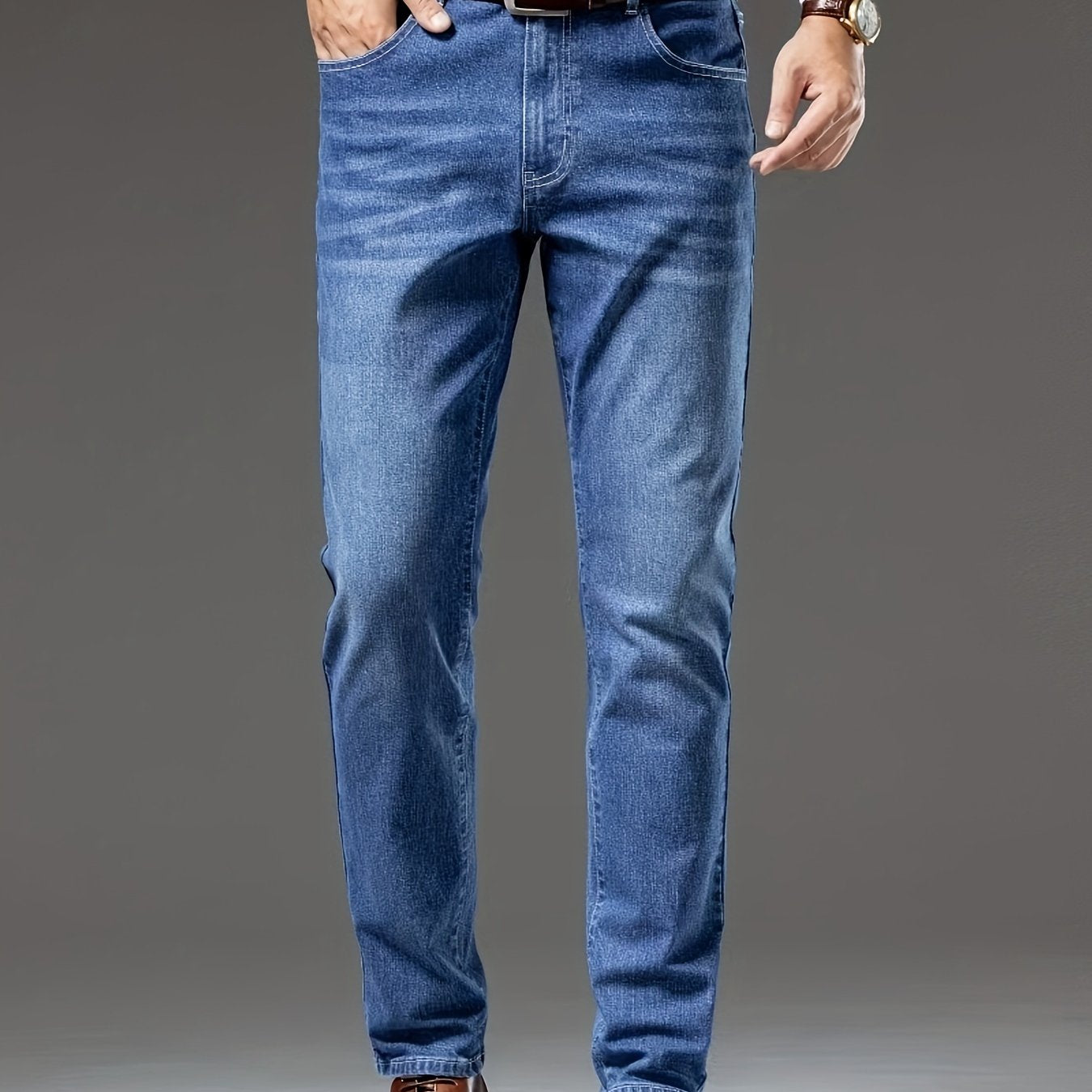 Տղամարդկանց Slim Fit Elastic Denim Jeans - Casual Business Style, Միջին գոտկատեղի, Բաց Կապույտ, Մեքենայով Լվացող, Հարթ Մակերես, Հարմար է Գարնան և Աշնանային, Գարուն և Աշնանային Հագուստ | Slim Fit Jeans | Ձգվող ջինսե