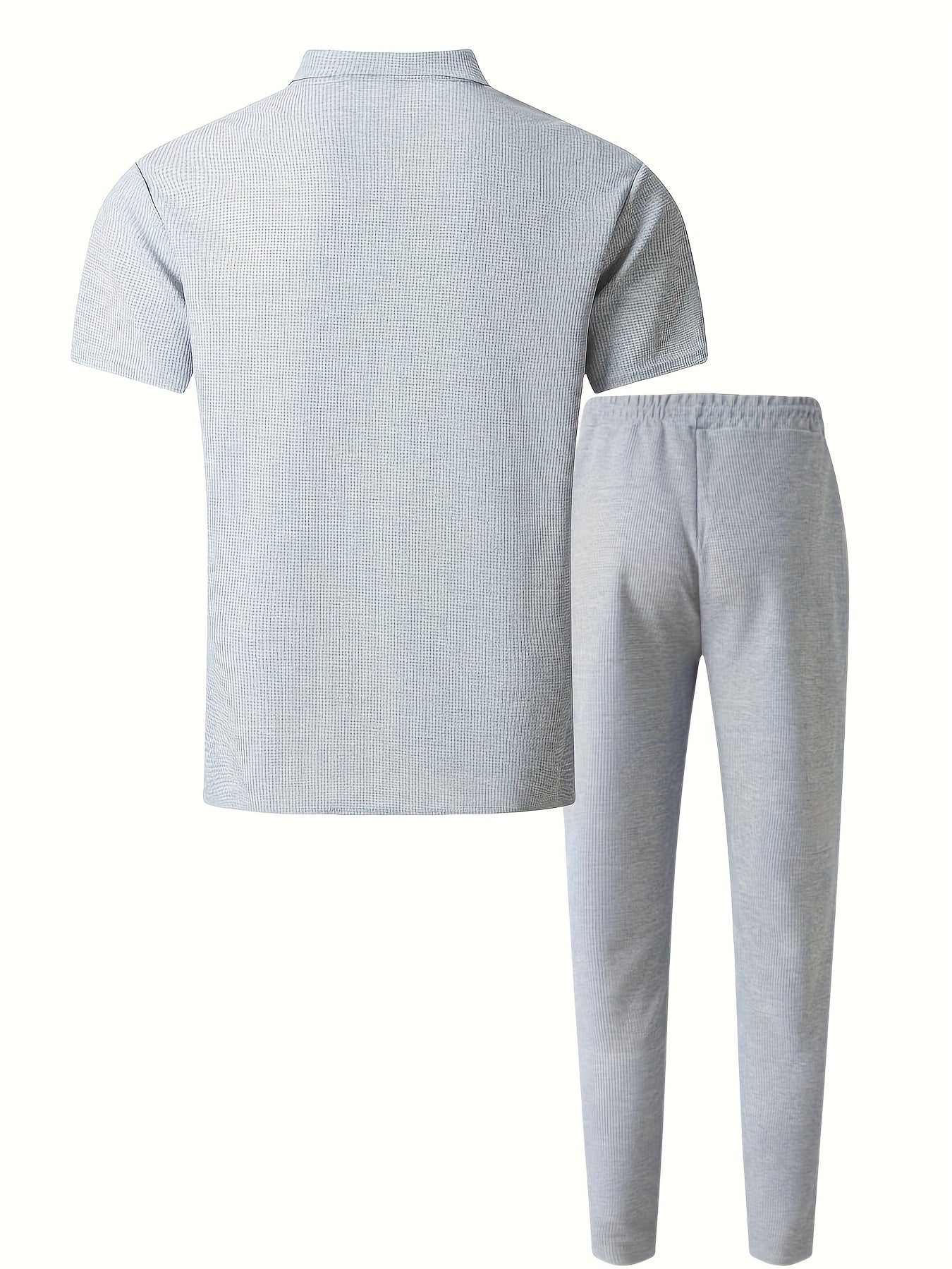 Men's Summer Two-Piece Set, Waffle Fabric Contrast Color with Pockets Short-Sleeved Shirt + Casual Trousers Suit, Leisure Light Business Vacation Daily Multiple Scenes