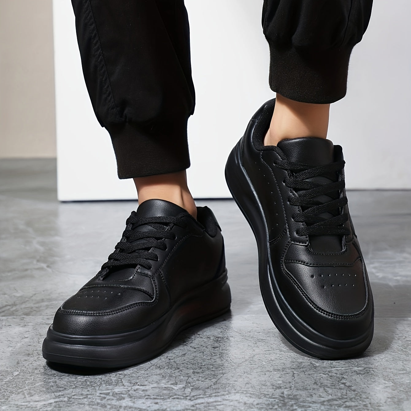Men's Trendy White Skate Sneakers - Comfortable, Breathable, All-Season Low-Top Lace-Up Shoes with Thick Sole, PU Upper & Mesh Lining for Casual Streetwear