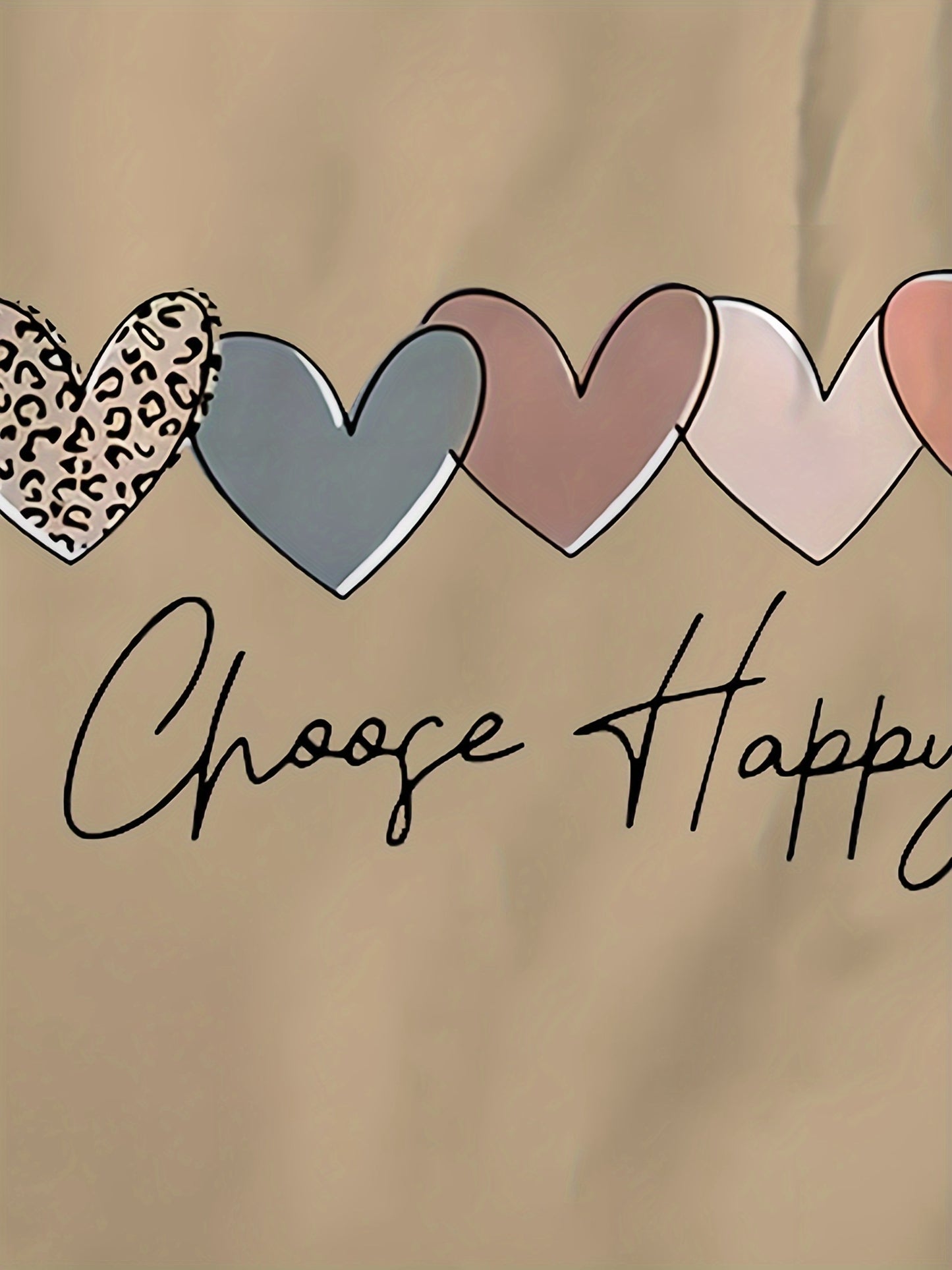 Women's Casual Sport T-Shirt, Round Neck, Heart And Happy Print, Short Sleeve, Soft Knit