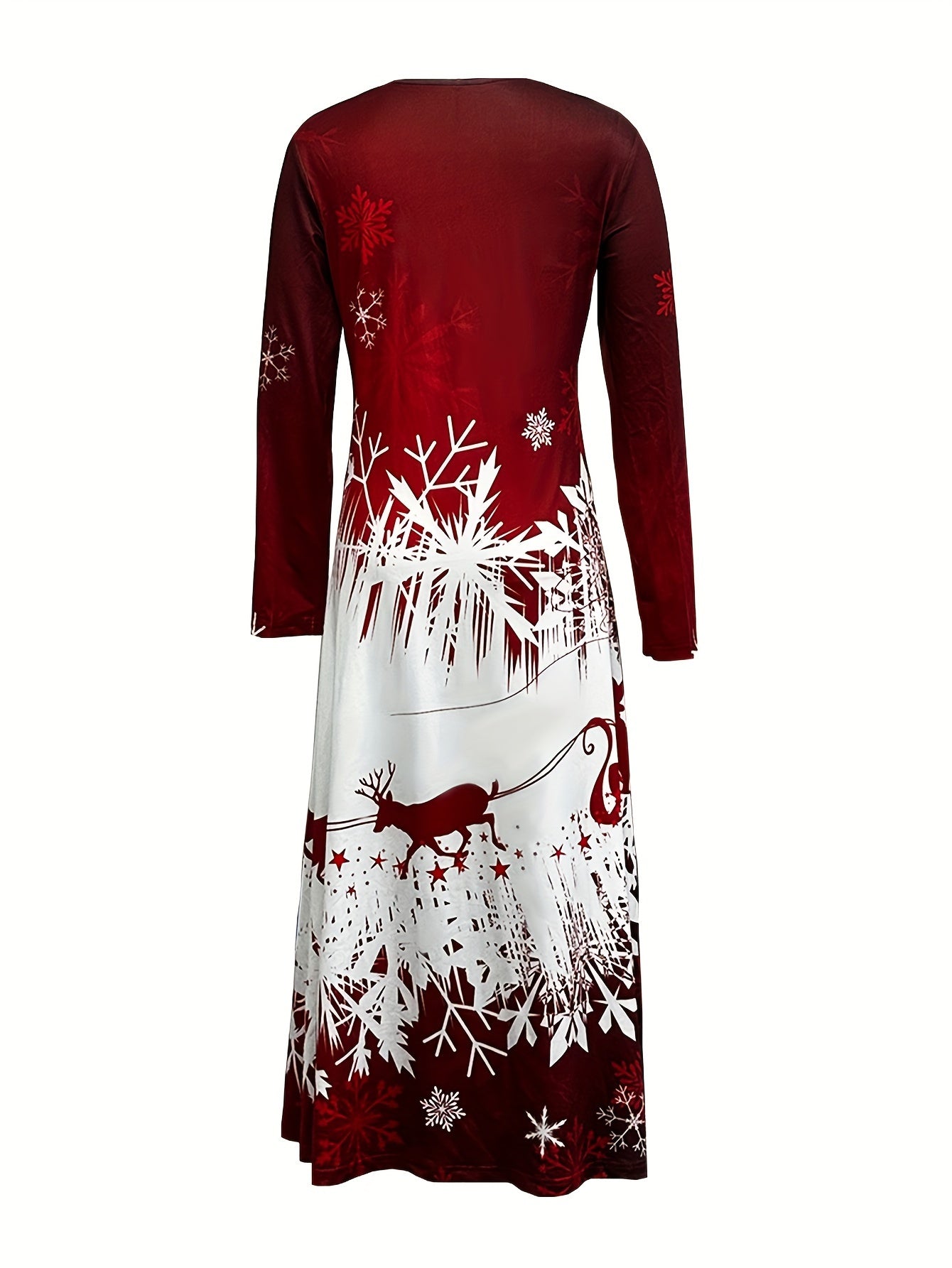 Spring and Autumn New Christmas Reindeer Print Casual Long Sleeve Round Neck Dress, Best for Christmas