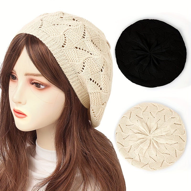 Hollow Out Breathable Beret Hats Casual Solid Color Painter Cap Elastic Berets For Women daily use