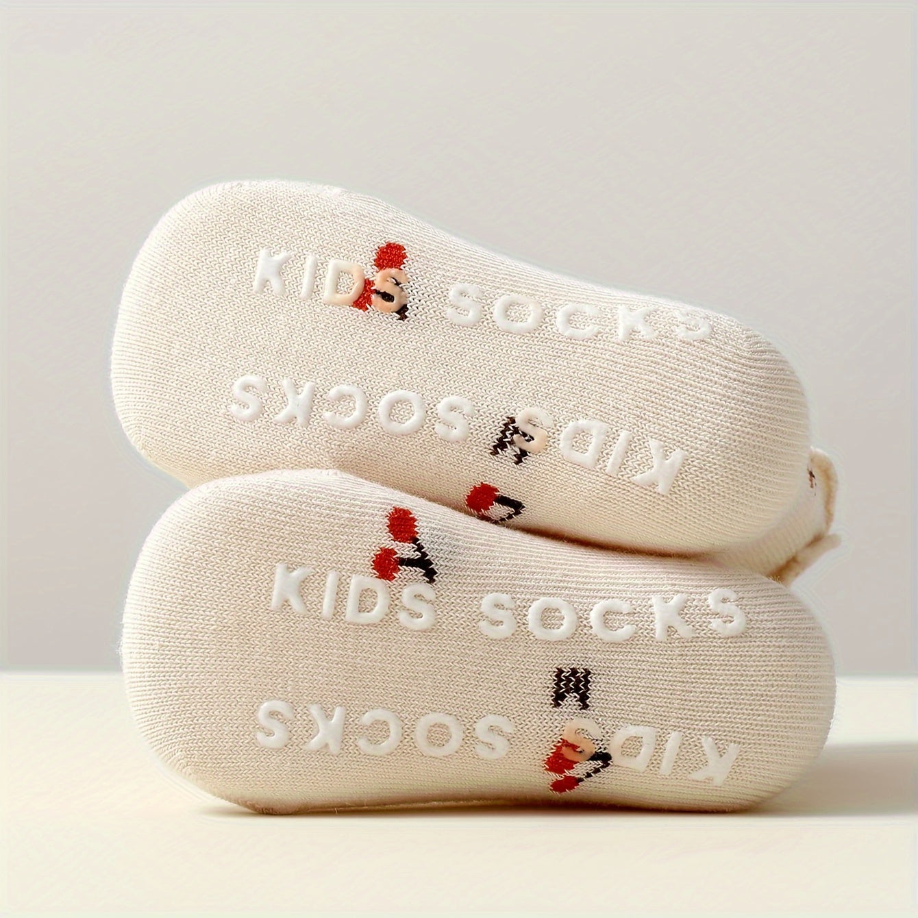 5 Pairs of Baby Girls Solid Color Four Seasons Jacquard Short Socks with Wooden Ears And Glue for Anti-Slip