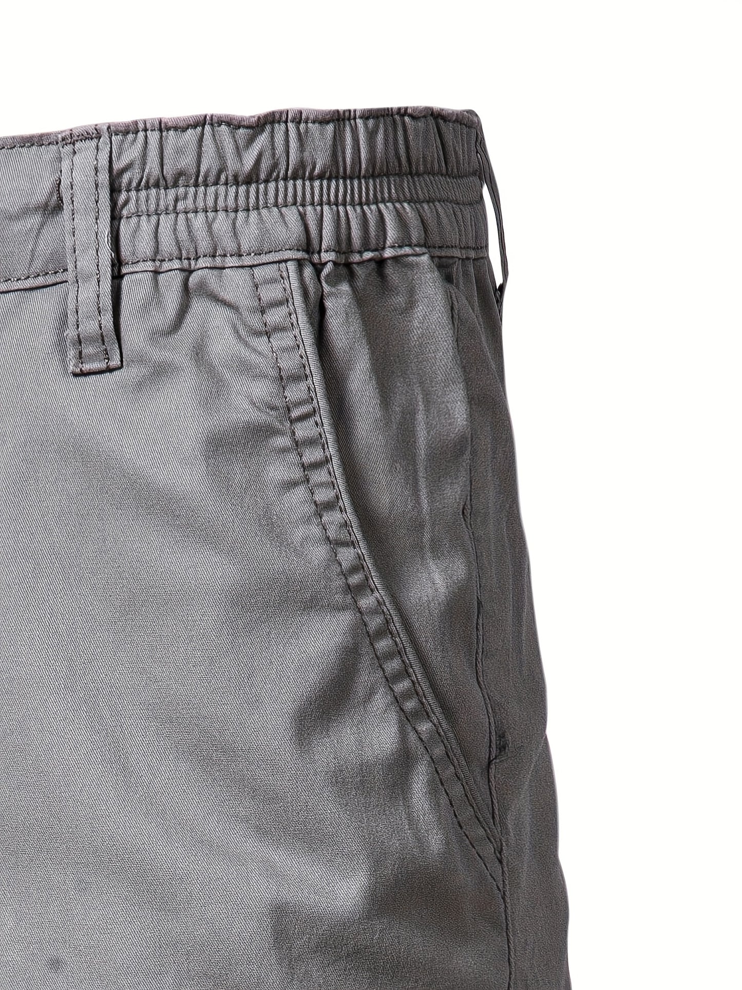 Men's Classic Fit Cotton Twill Flat Front Solid Chino Short With Slant Pockets And Elastic Waist
