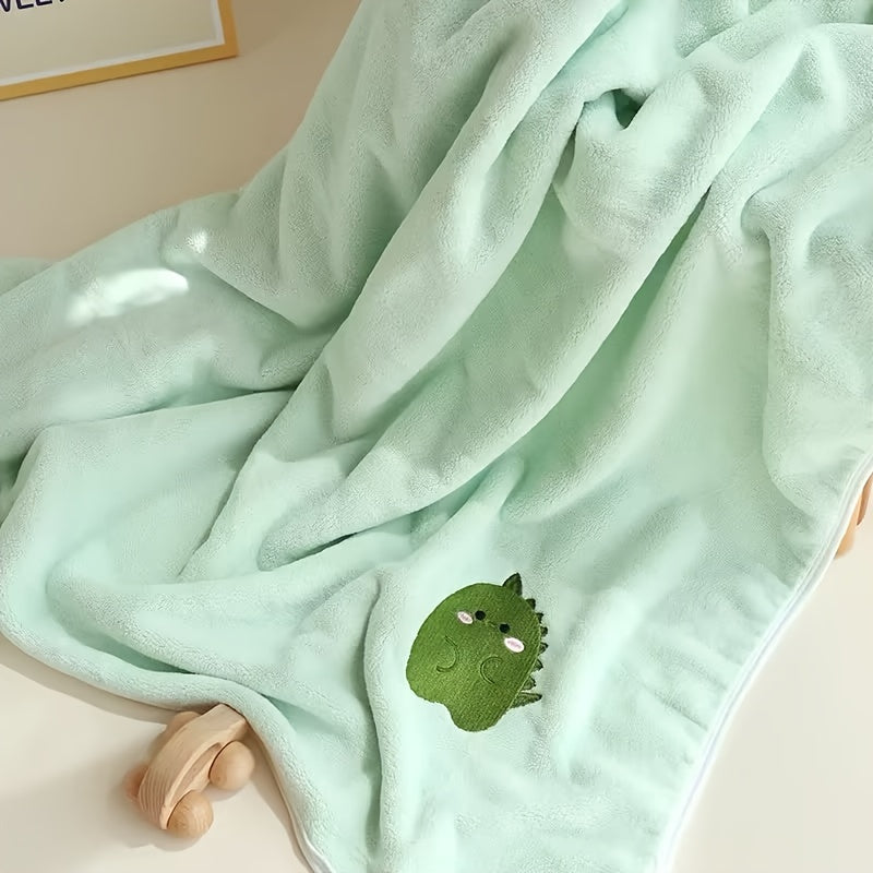 Bindi Monkey Ultra-Soft Coral Fleece Youngsters Towel - Quick-Dry, Absorbent & Cozy Cartoon Embroidered Bath Towel for Boys & Girls - Pink/Green/Blue/Yellow Options