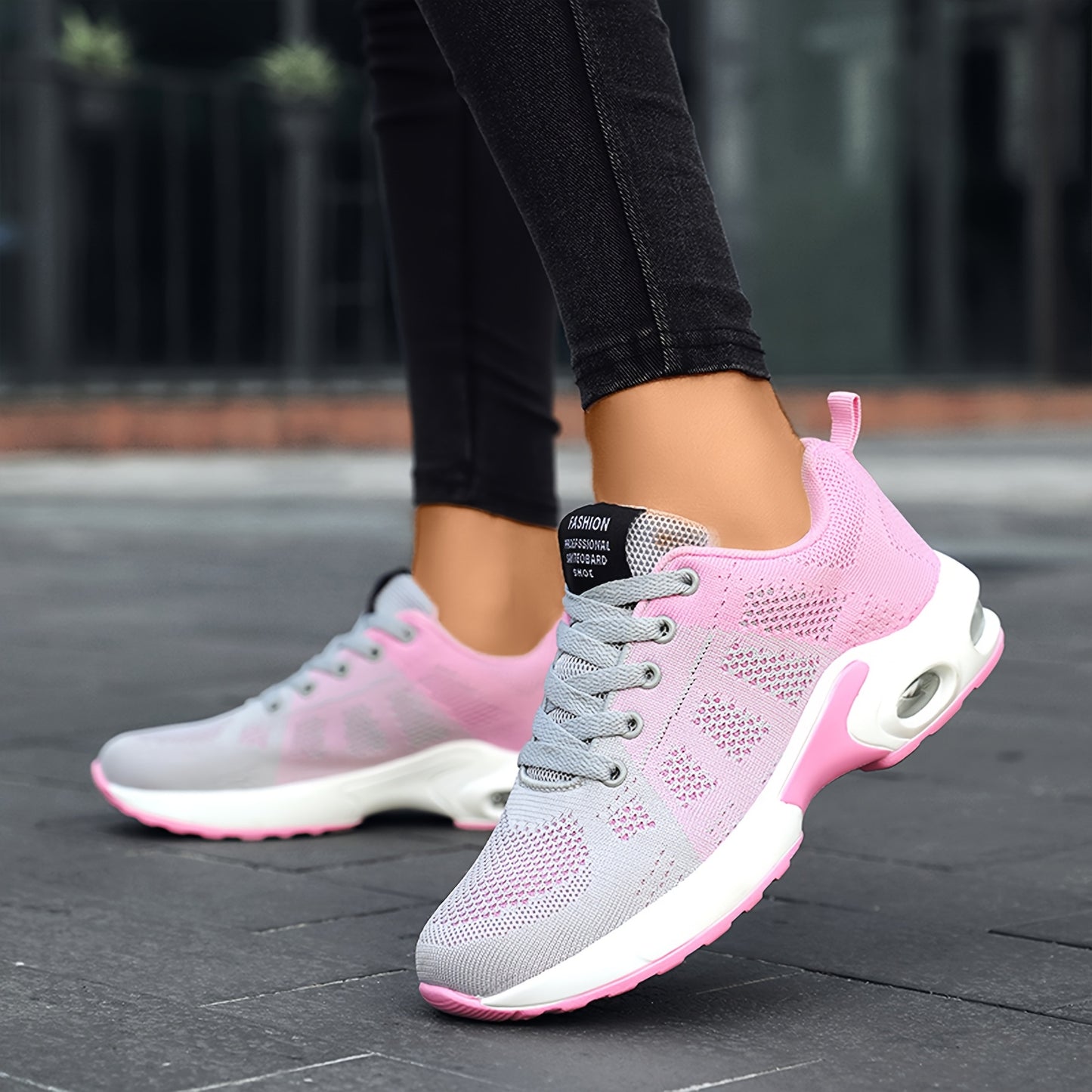 Women's Breathable Knit Running Shoes with Air Cushion - Lightweight Casual Sneakers, Black Mesh Upper, Comfortable Low-Top Design for All-Day Wear