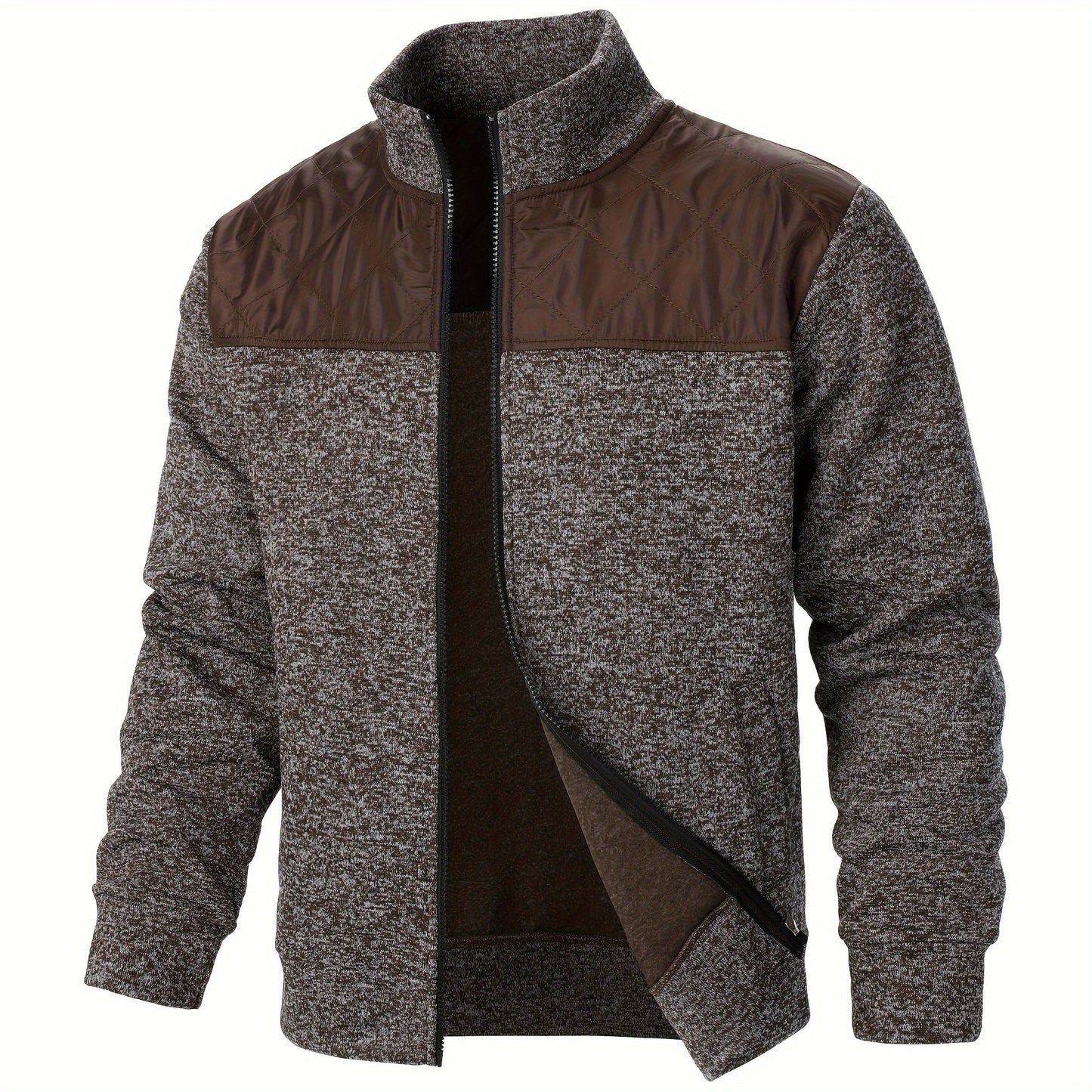 Men's Blocking Quilted Jacket For Spring And Autumn, Casual Stylish Outdoor Stand Collar Coat As Gift