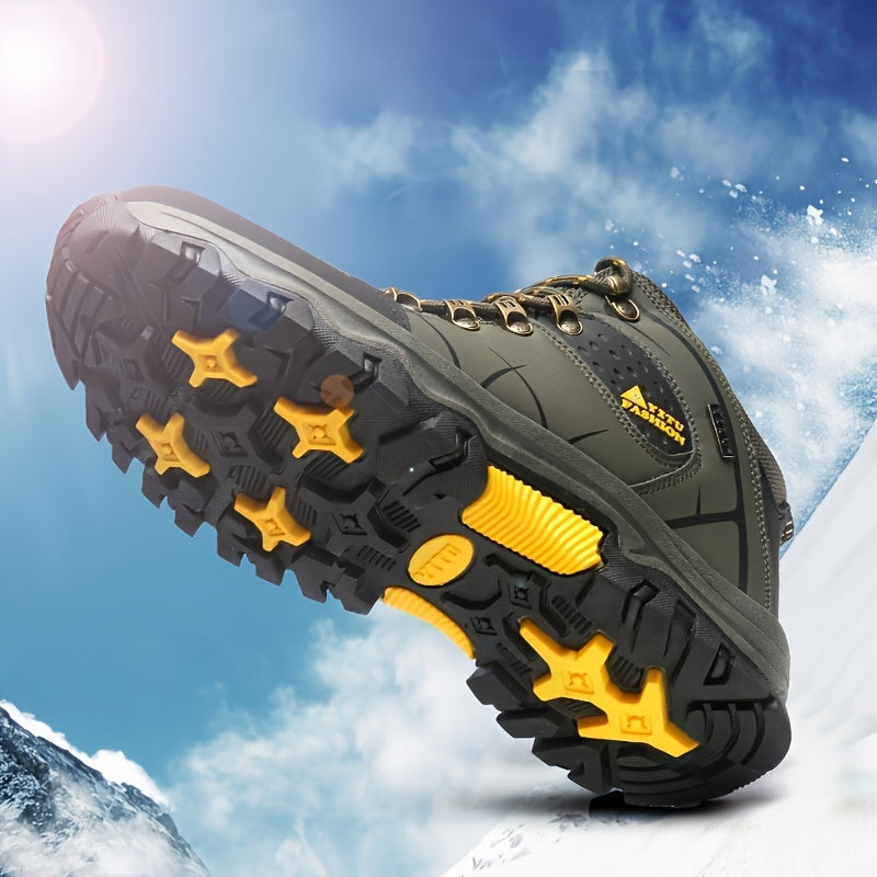 Men's High Top Hiking Shoes, Comfy Non Slip Durable Lace Up Sneakers For Men's Outdoor Activities, Winter & Autumn