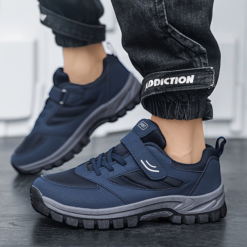 Men's Breathable Casual Shoes With Hook And Loop Fastener, Comfy Soft Sole Sneakers For Outdoor Jogging, Spring And Summer