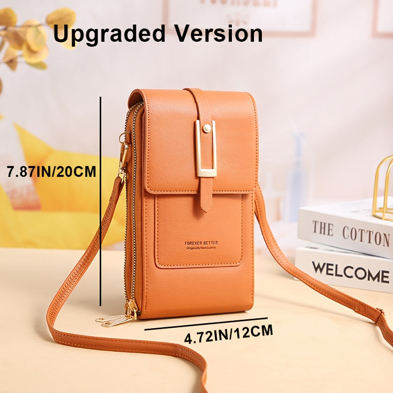 Touch Screen Mobile Phone Bag, Mini Flap Crossbody Bag, Fashion Faux Leather Purse, Vertical Wallet With Card Slots