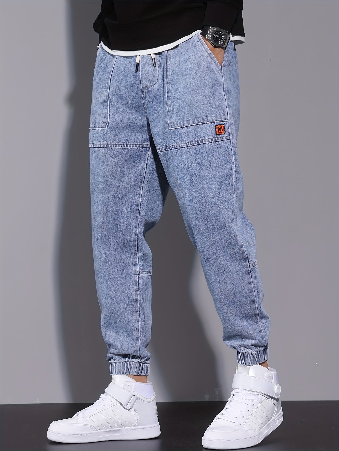 Men's Street Style Harem Jeans - Casual Loose Fit with Elastic Drawstring Waist, Versatile & Stylish for All Seasons