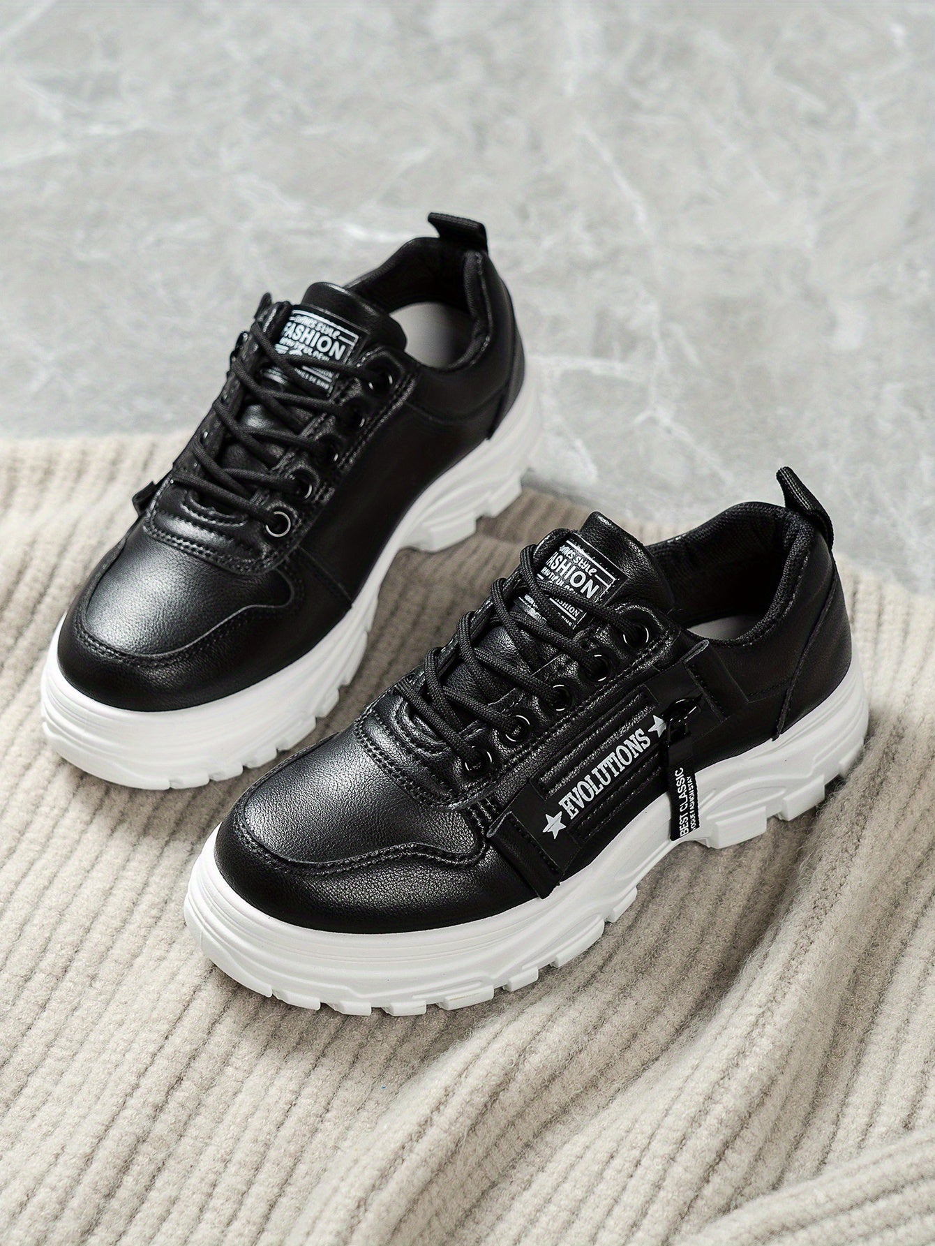 Women'S Breathable Knit Sneakers - Lightweight Thick Sole Casual Walking Shoes in White Black, Synthetic Cover Upper with Rubber Outsole, Lace-Up Low-Top Design for Indoor/Outdoor, Travel, Beach Shopping - Cute Gift for M