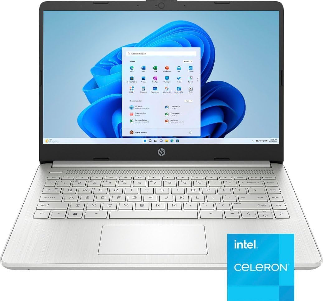 HP Laptop Computer 14" Ultral Light for Students and Business, 4 Cores Intel Celeron, 16GB RAM, 256GB Storage(128Gb Emmc+128Gb Ghost Manta SD), 1 Year Office 365, Webcam, HDMI, Wifi, USB-C, Win 11 S