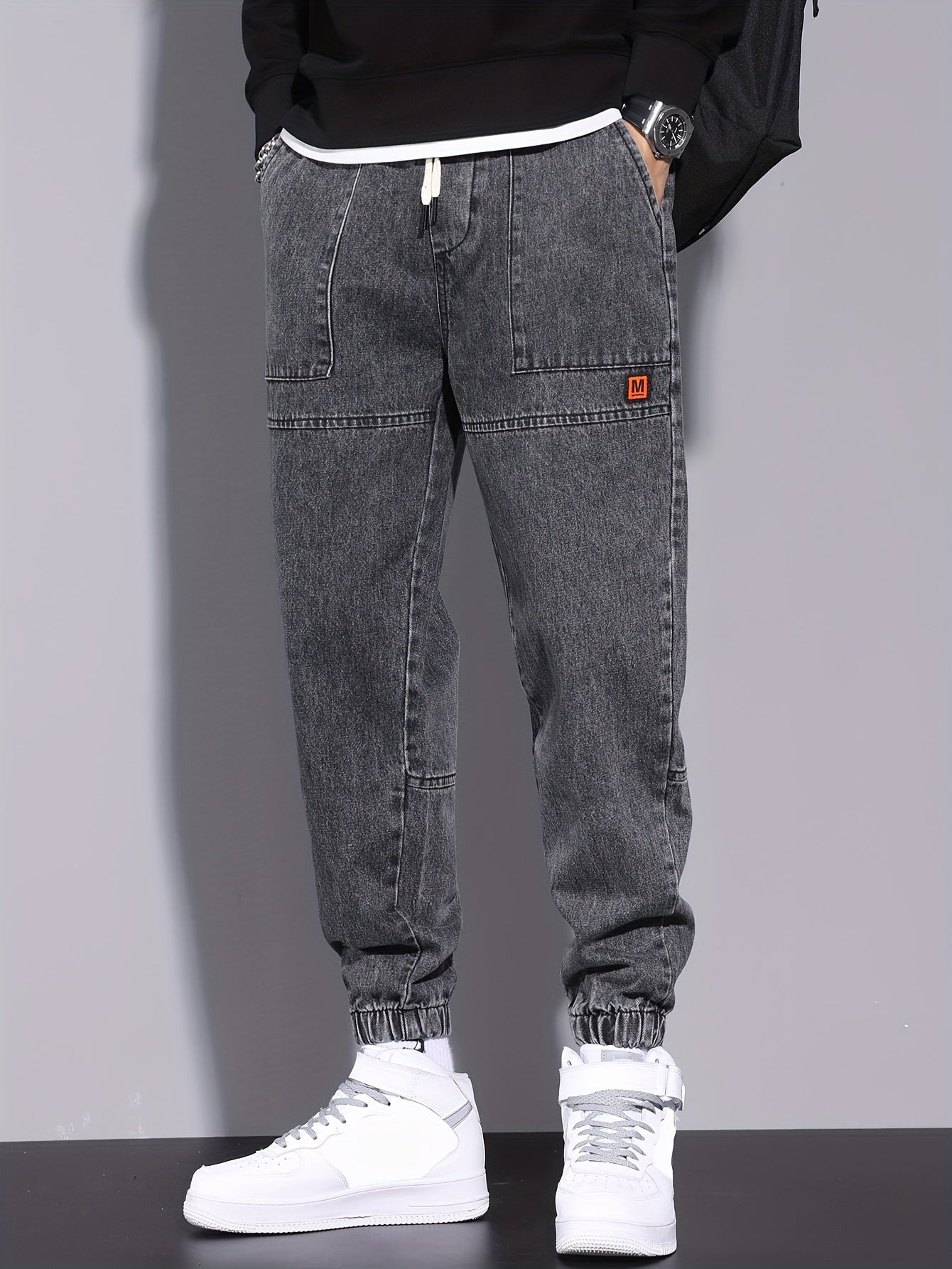 Men's Street Style Harem Jeans - Casual Loose Fit with Elastic Drawstring Waist, Versatile & Stylish for All Seasons