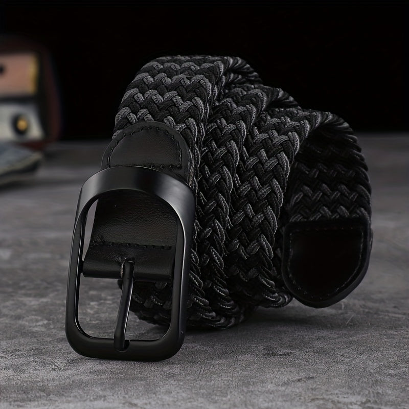 Men And Women's Elastic Woven Belt With Button Buckle, For Casual Jeans Christmas Gift